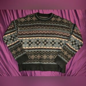 SHEIN / Romwe Women’s Geometic Print Grandpa Sweater Green / Multicolor XL